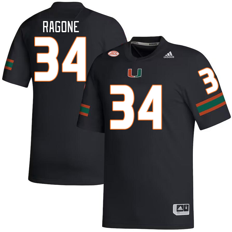 Men #34 Ryan Ragone Miami Hurricanes College Football Jerseys Stitched-Black - Click Image to Close